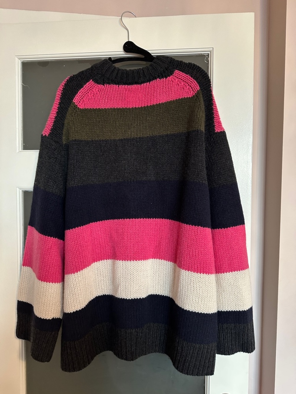 KHAITE Pink, Cream & Dark Multi-Stripe 100% Cashmere Crew Sweater - Picture 8 of 8